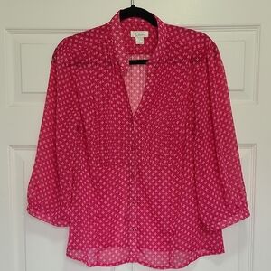 Christpoher & Banks Pink‎ Patterned Women's Top Size Large Semi Sheer L